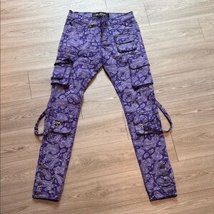 Vibrant Purple Paisley Men's Skinny Jeans